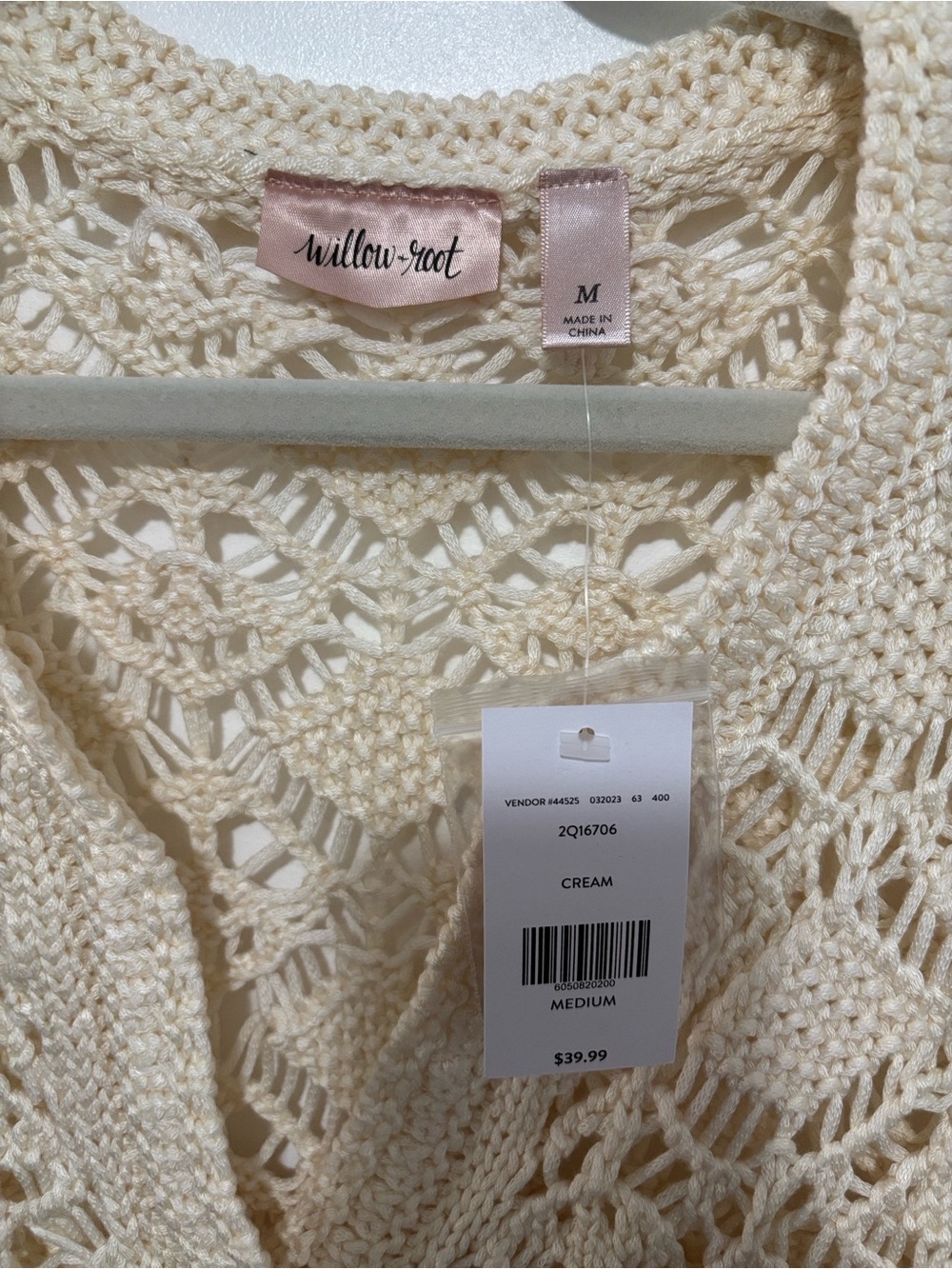 NWT Willow & Root Cream Short Sleeve Crochet Cardigan Sweater Top Medium - Picture 2 of 3